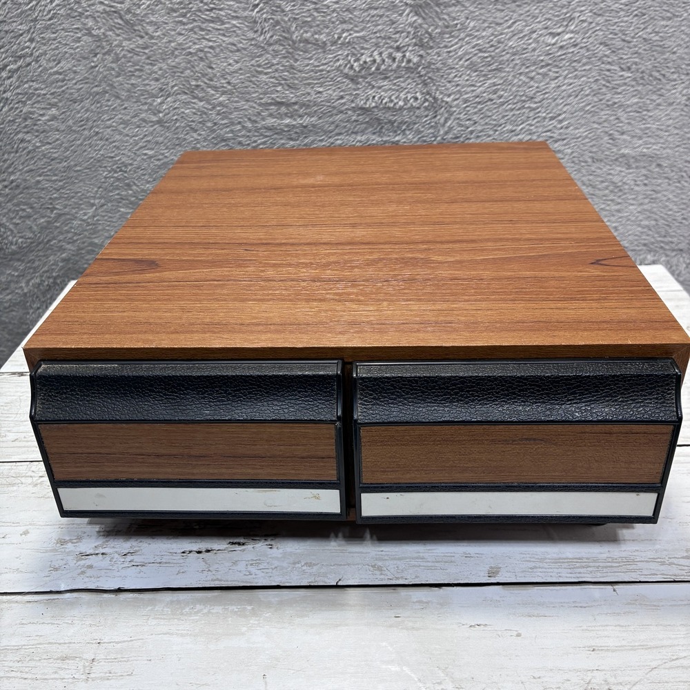 Vintage Wal-Mart Wood Grain Media Storage Drawer Organizer Teak Finish Cassette